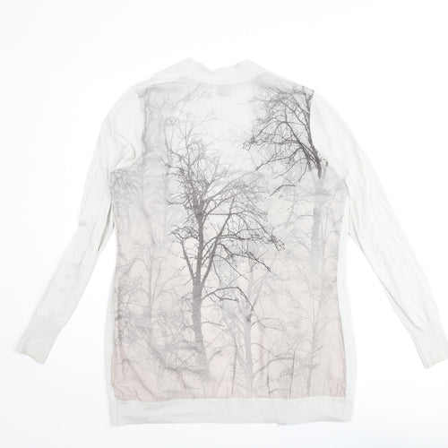 H&M Womens Grey V-Neck Acrylic Cardigan Jumper Size M - Tree Back Print