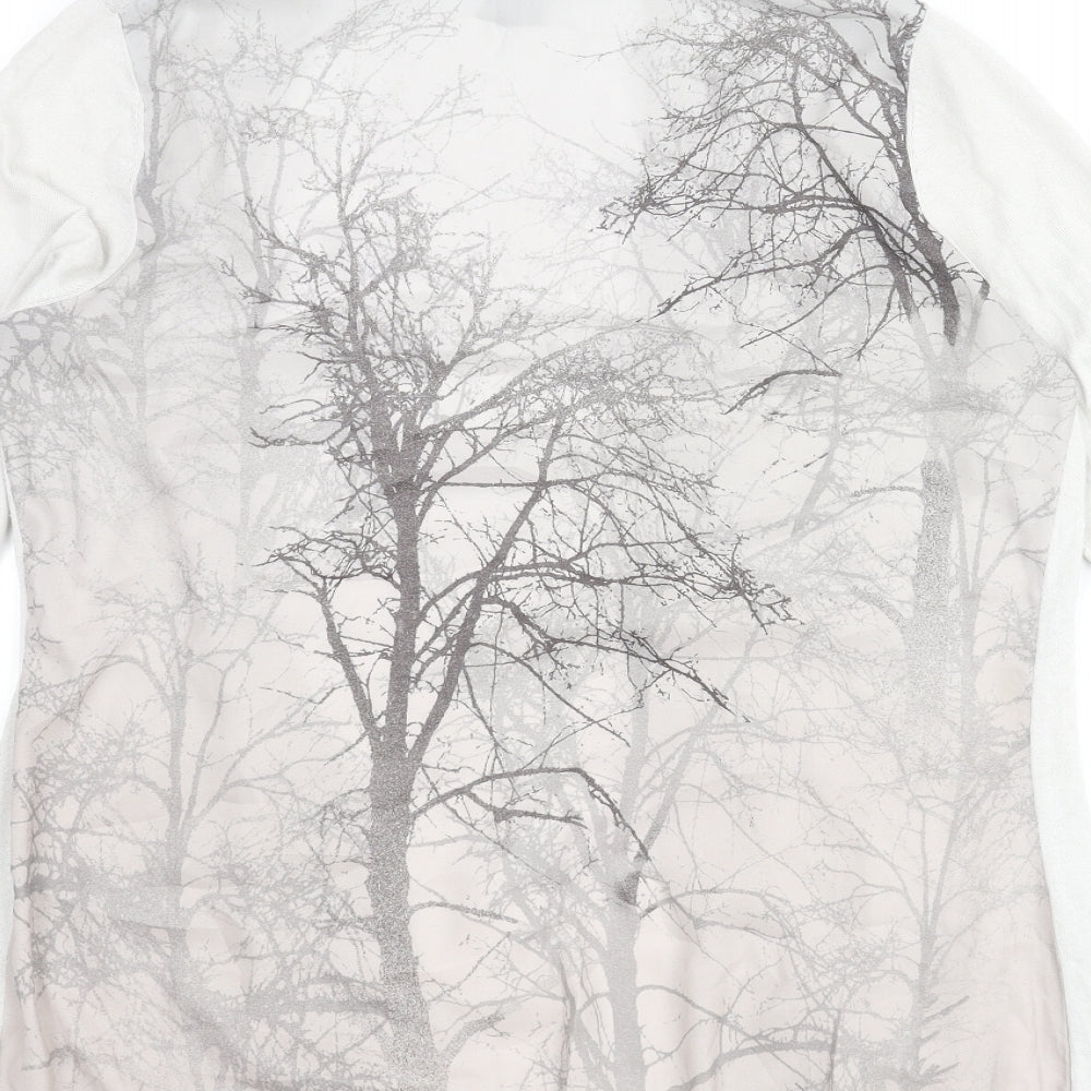 H&M Womens Grey V-Neck Acrylic Cardigan Jumper Size M - Tree Back Print