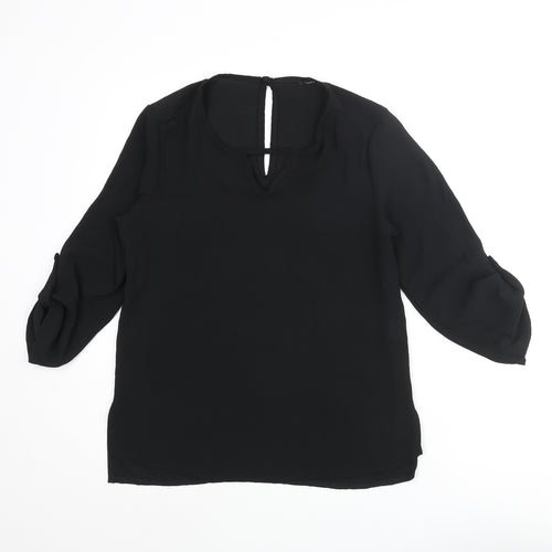 Boohoo Womens Black Polyester Basic Blouse Size 8 Round Neck - Keyhole Neck