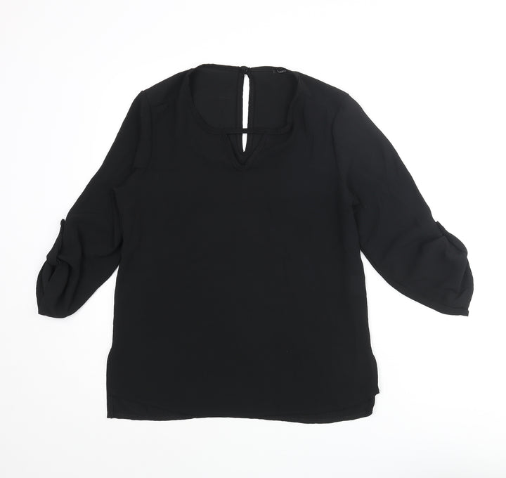 Boohoo Womens Black Polyester Basic Blouse Size 8 Round Neck - Keyhole Neck