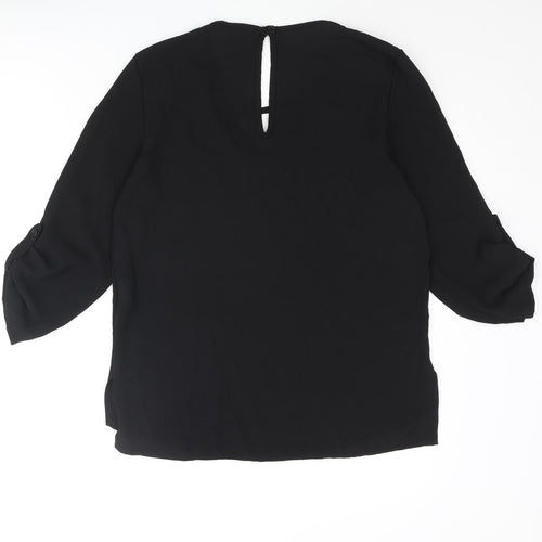 Boohoo Womens Black Polyester Basic Blouse Size 8 Round Neck - Keyhole Neck