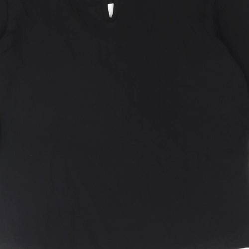 Boohoo Womens Black Polyester Basic Blouse Size 8 Round Neck - Keyhole Neck