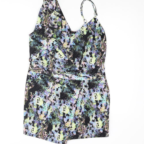 River Island Womens Multicoloured Geometric Polyester Playsuit One-Piece Size 16 Zip - Skort Wrap Style