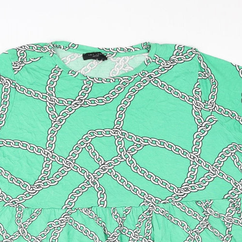 New Look Womens Green Geometric Viscose Basic Blouse Size 22 Round Neck - Frill Chain Print