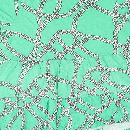 New Look Womens Green Geometric Viscose Basic Blouse Size 22 Round Neck - Frill Chain Print
