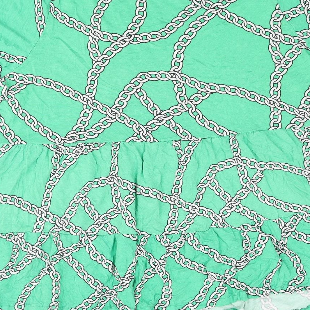 New Look Womens Green Geometric Viscose Basic Blouse Size 22 Round Neck - Frill Chain Print