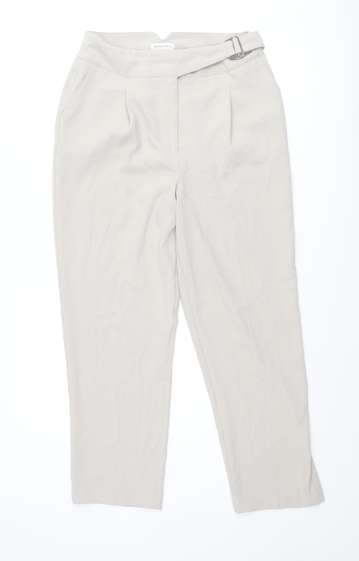 Warehouse Womens Beige Polyester Trousers Size 12 L26 in Regular Zip - Buckle