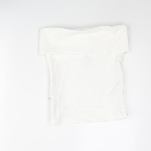 Zara Womens White Polyester Basic Blouse Size S Square Neck