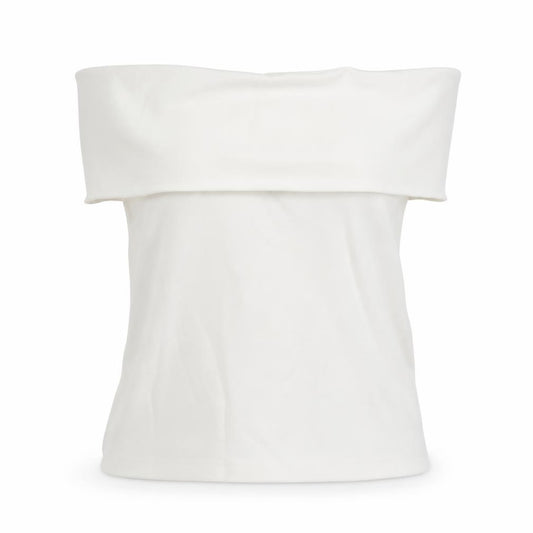 Front view of Zara women’s white polyester basic blouse, size S, square neck