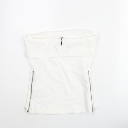 Zara Womens White Polyester Basic Blouse Size S Square Neck
