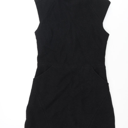 Zara Womens Black Polyester Mini Size M Mock Neck Zip - Textured