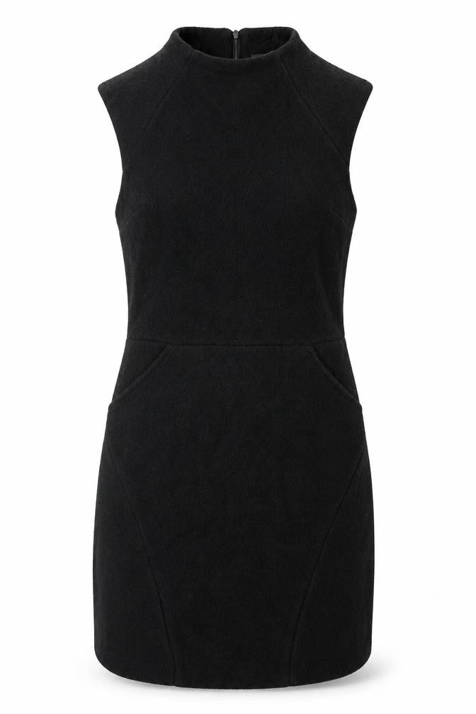 Front view of Zara women’s black polyester mini, size M, mock neck zip - textured