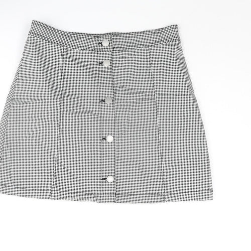 H&M Girls Black Houndstooth Cotton A-Line Skirt Size 14 Years Regular Button