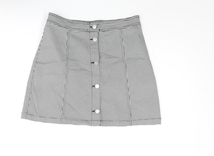 H&M Girls Black Houndstooth Cotton A-Line Skirt Size 14 Years Regular Button
