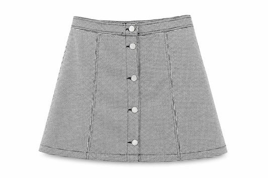 H&M Girls Black Houndstooth Cotton A-Line Skirt Size 14 Years Regular Button