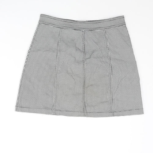 H&M Girls Black Houndstooth Cotton A-Line Skirt Size 14 Years Regular Button