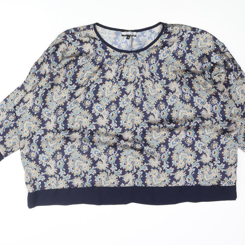 2 Bone Womens Multicoloured Paisley Polyester Basic Blouse Size 16 Round Neck