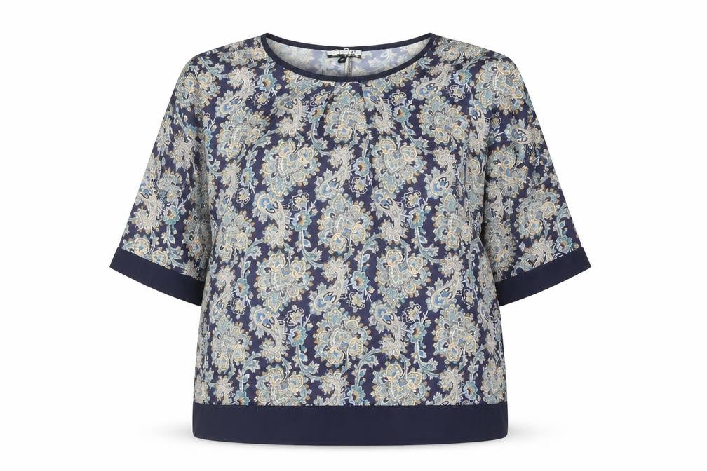 Front view of 2 Bone women’s multicoloured paisley polyester basic blouse, size UK 16, round neck