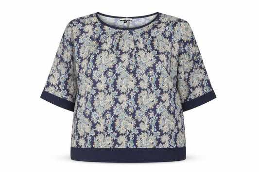 Front view of 2 Bone women’s multicoloured paisley polyester basic blouse, size UK 16, round neck