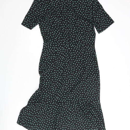 Marks and Spencer Womens Black Geometric Polyester Shift Size 10 Round Neck Zip