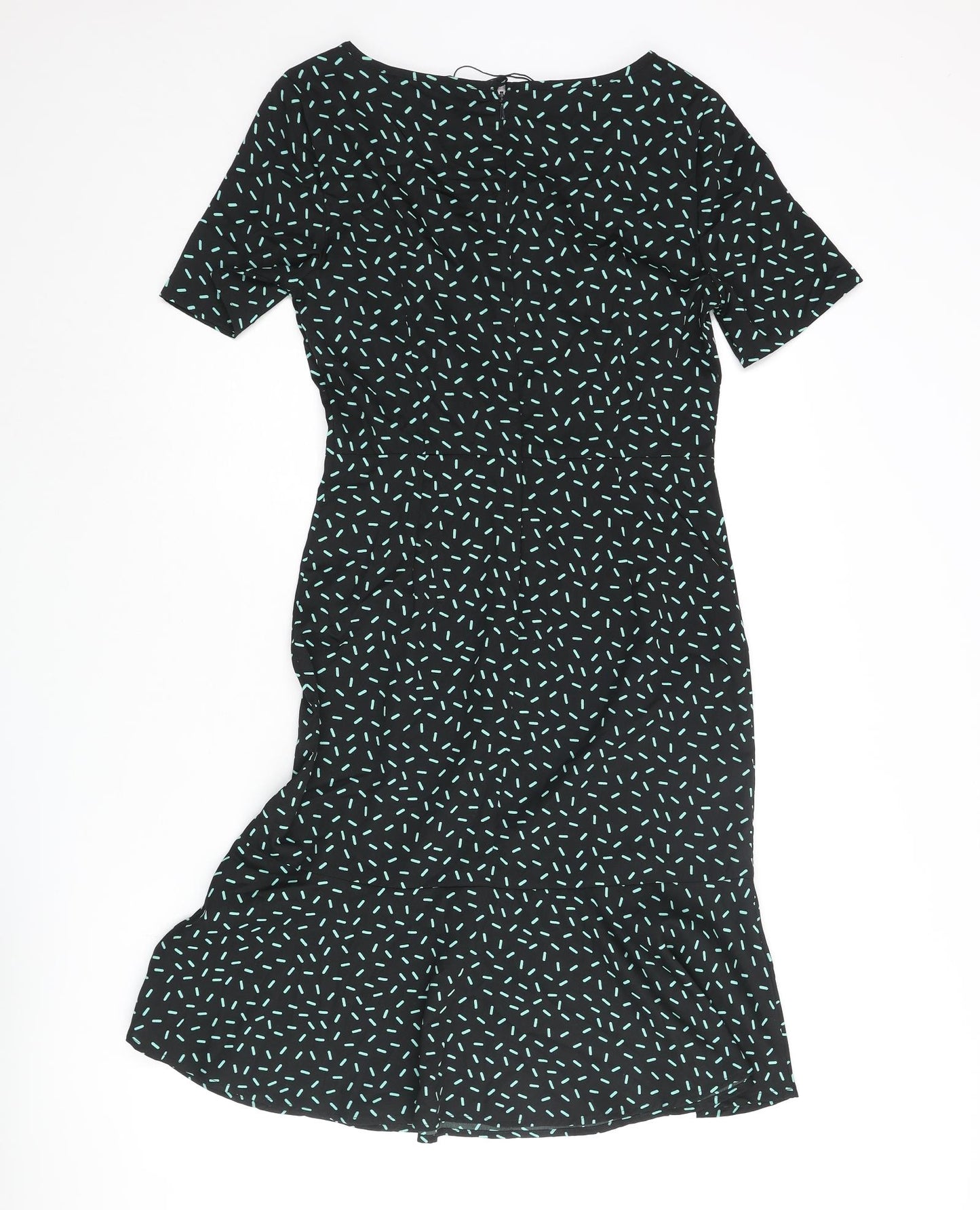 Marks and Spencer Womens Black Geometric Polyester Shift Size 10 Round Neck Zip