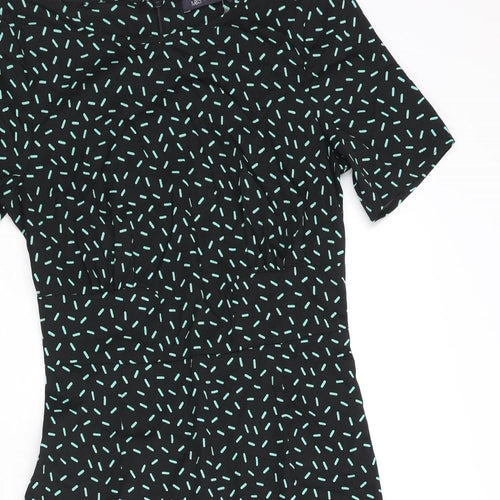 Marks and Spencer Womens Black Geometric Polyester Shift Size 10 Round Neck Zip