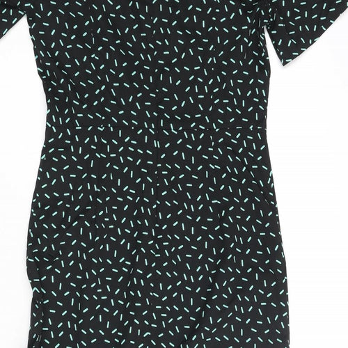Marks and Spencer Womens Black Geometric Polyester Shift Size 10 Round Neck Zip