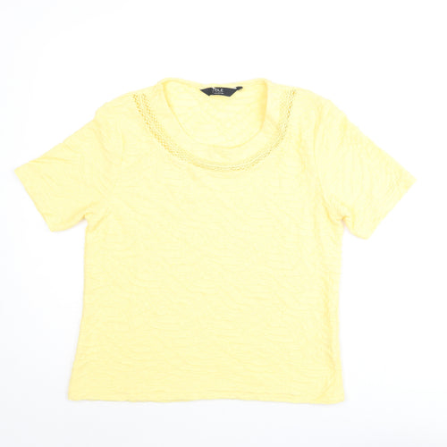 EWM Womens Yellow Polyester Basic Blouse Size S Round Neck - Textured