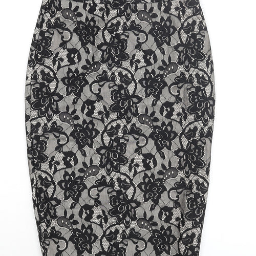 New Look Womens Black Floral Nylon Straight & Pencil Skirt Size 8 Zip