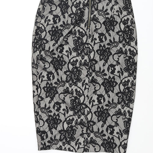 New Look Womens Black Floral Nylon Straight & Pencil Skirt Size 8 Zip