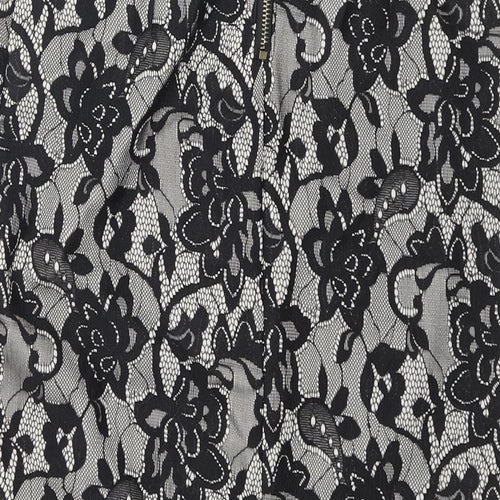 New Look Womens Black Floral Nylon Straight & Pencil Skirt Size 8 Zip