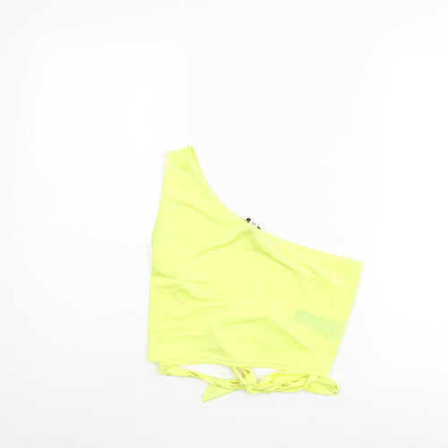 Miss Selfridge Womens Yellow Polyester Cropped Blouse Size 12 One Shoulder - Tie Detail