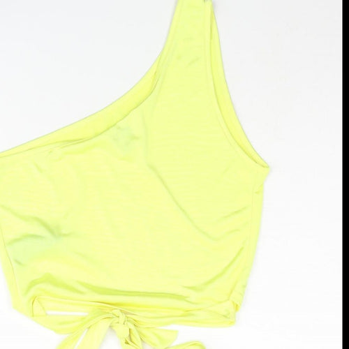 Miss Selfridge Womens Yellow Polyester Cropped Blouse Size 12 One Shoulder - Tie Detail