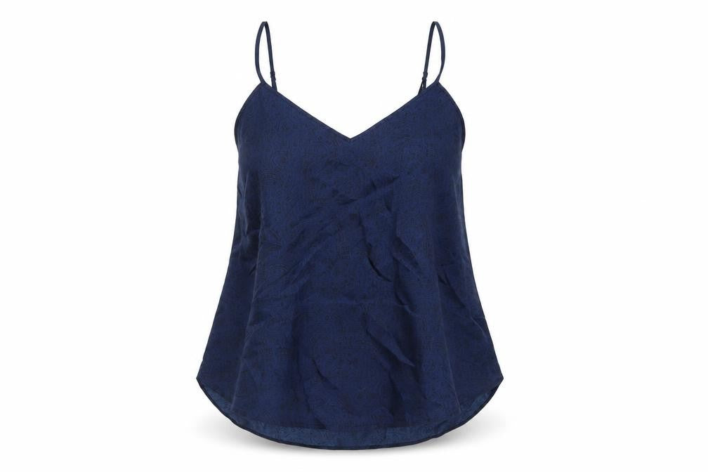 Front view of Gap women’s blue geometric polyester camisole blouse, size XL, v-neck