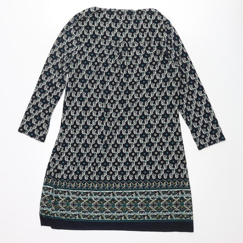 EAST Womens Blue Geometric Polyester Mini Size 12 Scoop Neck Pullover