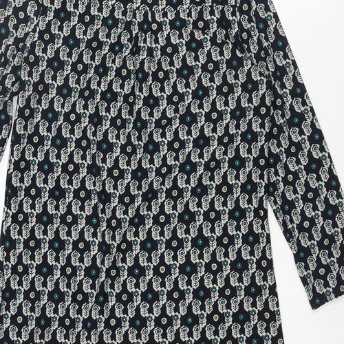 EAST Womens Blue Geometric Polyester Mini Size 12 Scoop Neck Pullover