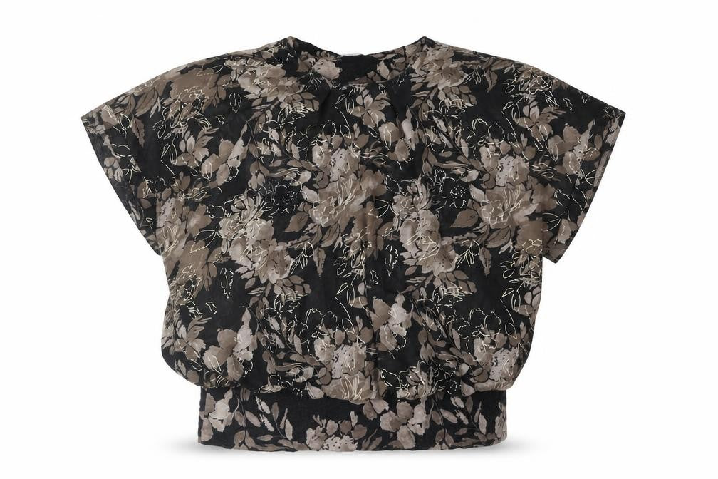 Front view of David Emanuel women’s multicoloured floral polyester basic blouse, size UK 18, round neck