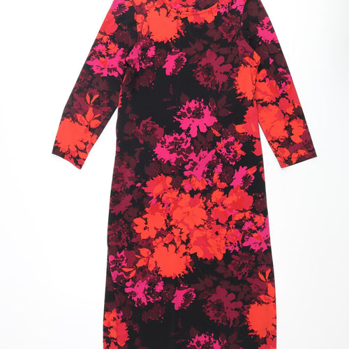 Debenhams Womens Multicoloured Floral Polyester Pencil Dress Size 10 Round Neck Pullover - Belted
