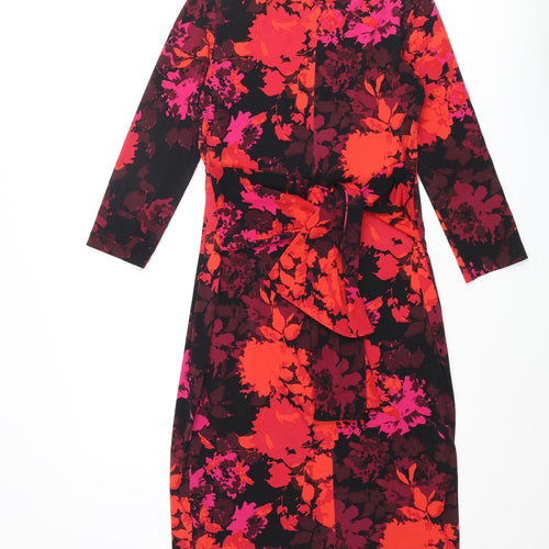 Debenhams Womens Multicoloured Floral Polyester Pencil Dress Size 10 Round Neck Pullover - Belted