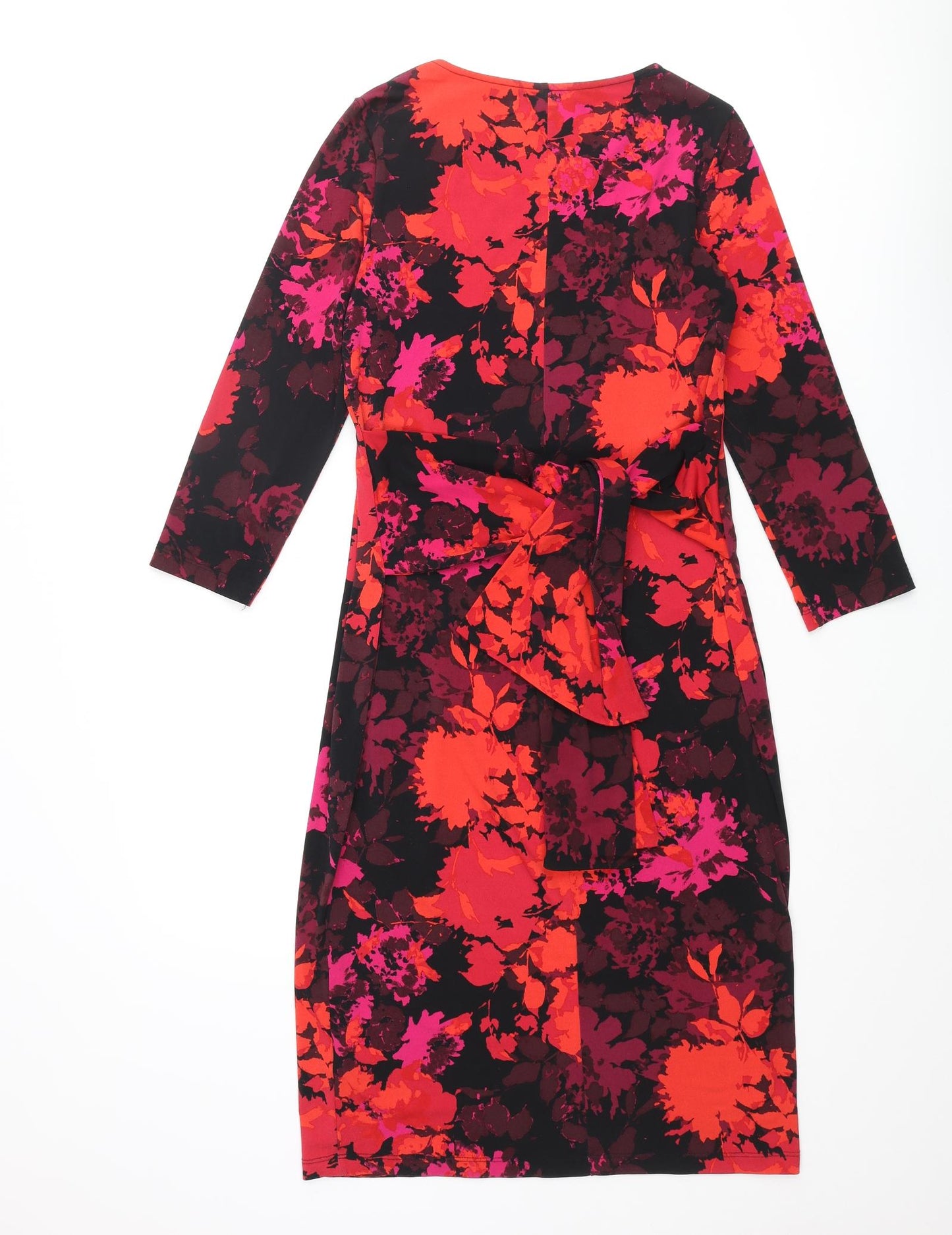 Debenhams Womens Multicoloured Floral Polyester Pencil Dress Size 10 Round Neck Pullover - Belted