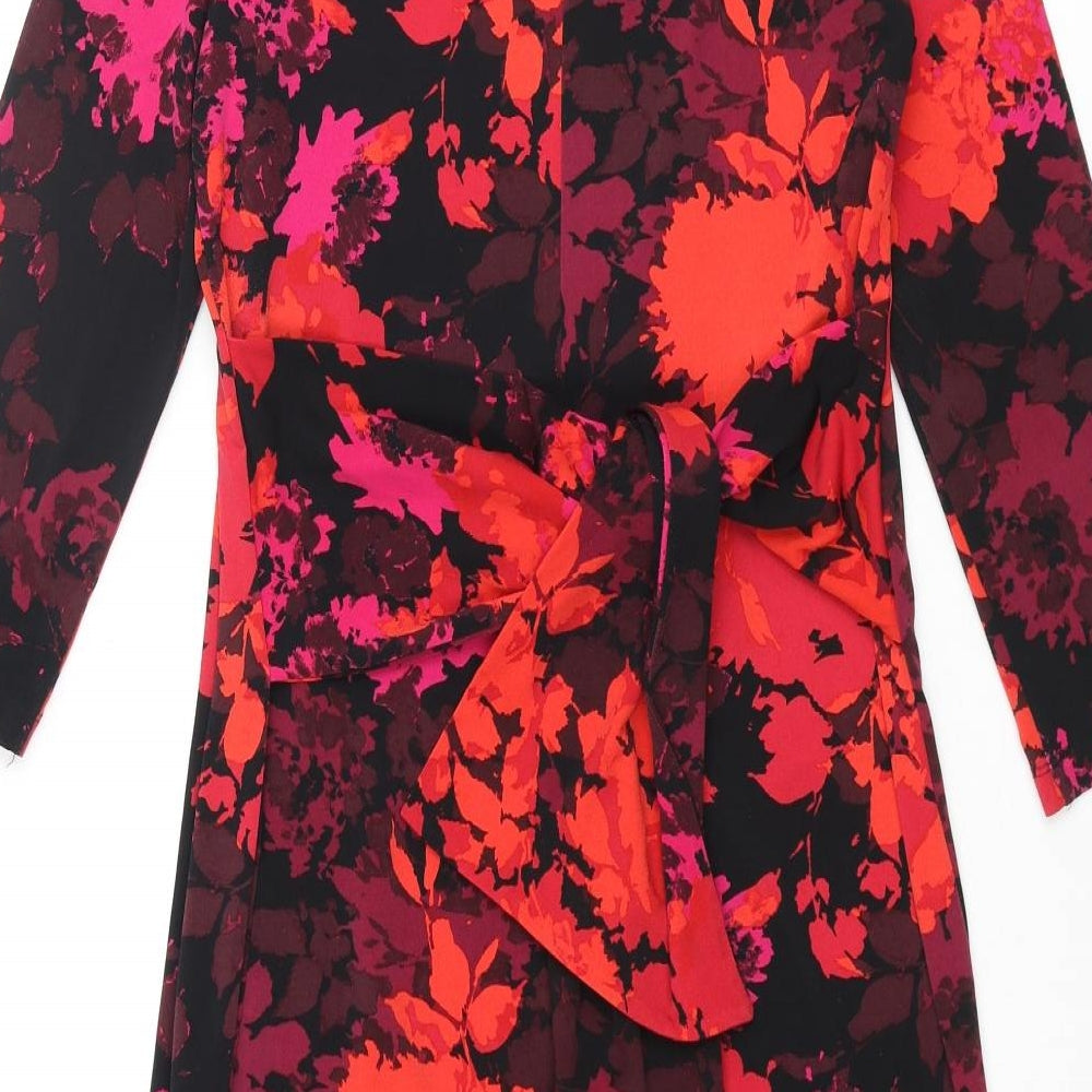 Debenhams Womens Multicoloured Floral Polyester Pencil Dress Size 10 Round Neck Pullover - Belted