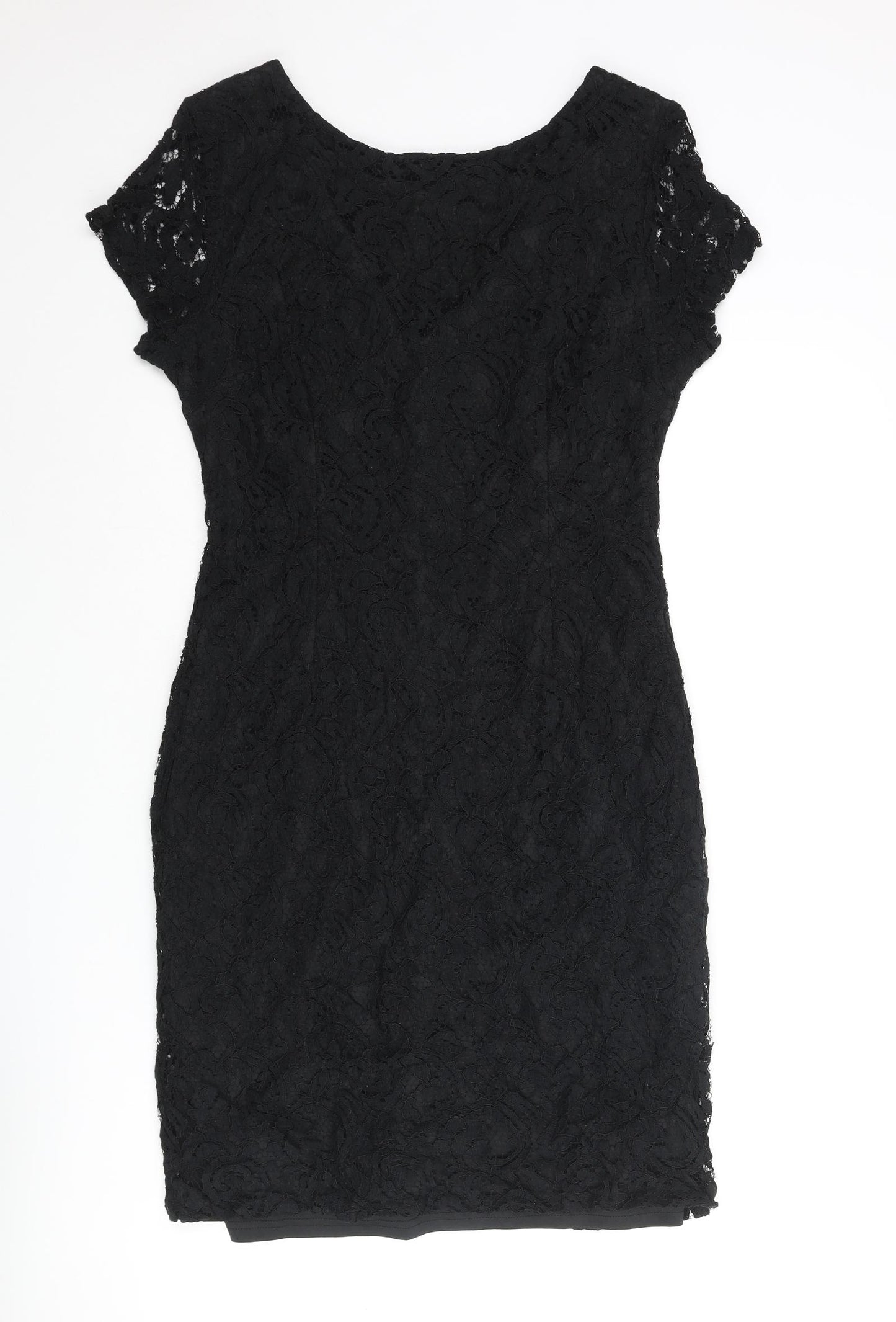 Roman Womens Black Polyester Pencil Dress Size 16 Boat Neck Zip