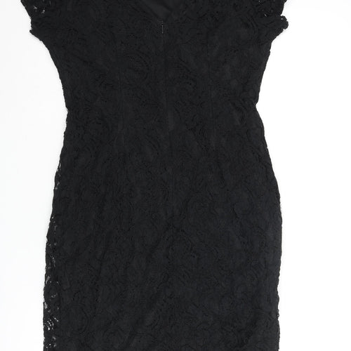 Roman Womens Black Polyester Pencil Dress Size 16 Boat Neck Zip