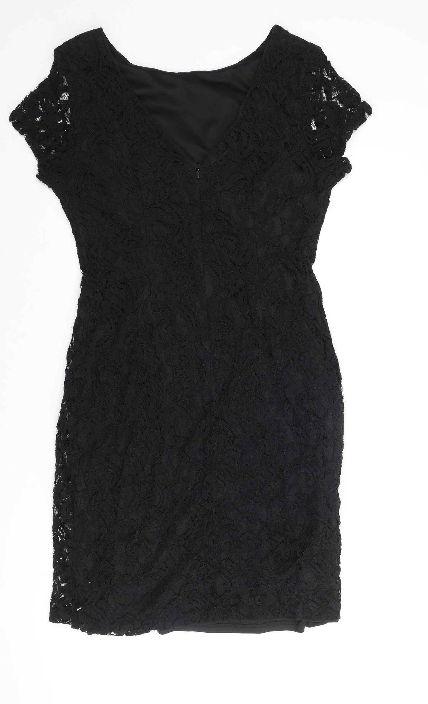 Roman Womens Black Polyester Pencil Dress Size 16 Boat Neck Zip
