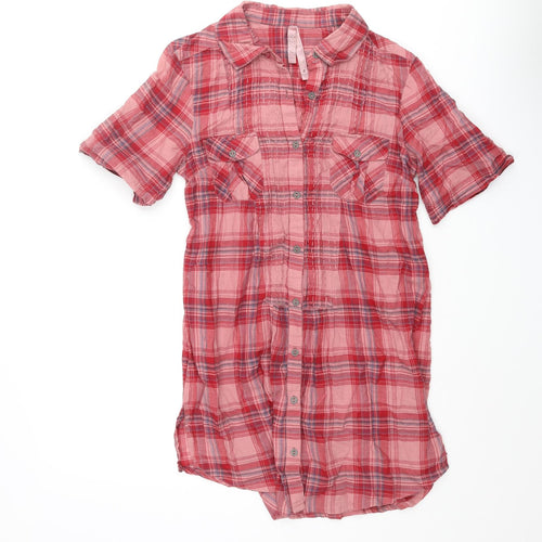 NEXT Womens Pink Check Cotton Basic Button-Up Size 8 Collared