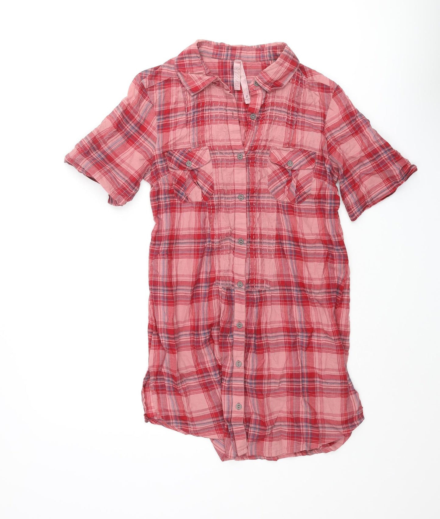 NEXT Womens Pink Check Cotton Basic Button-Up Size 8 Collared