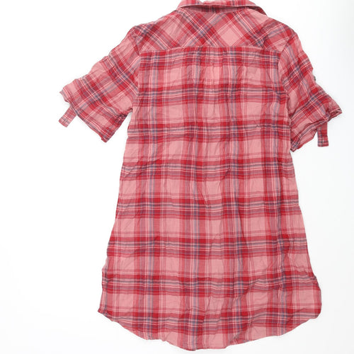 NEXT Womens Pink Check Cotton Basic Button-Up Size 8 Collared
