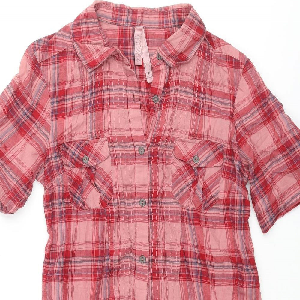 NEXT Womens Pink Check Cotton Basic Button-Up Size 8 Collared