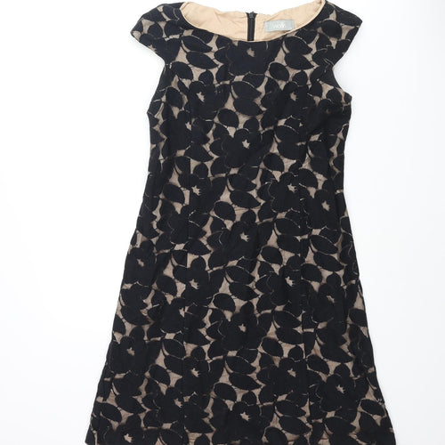 Wallis Womens Black Geometric Cotton A-Line Size 10 Round Neck Zip