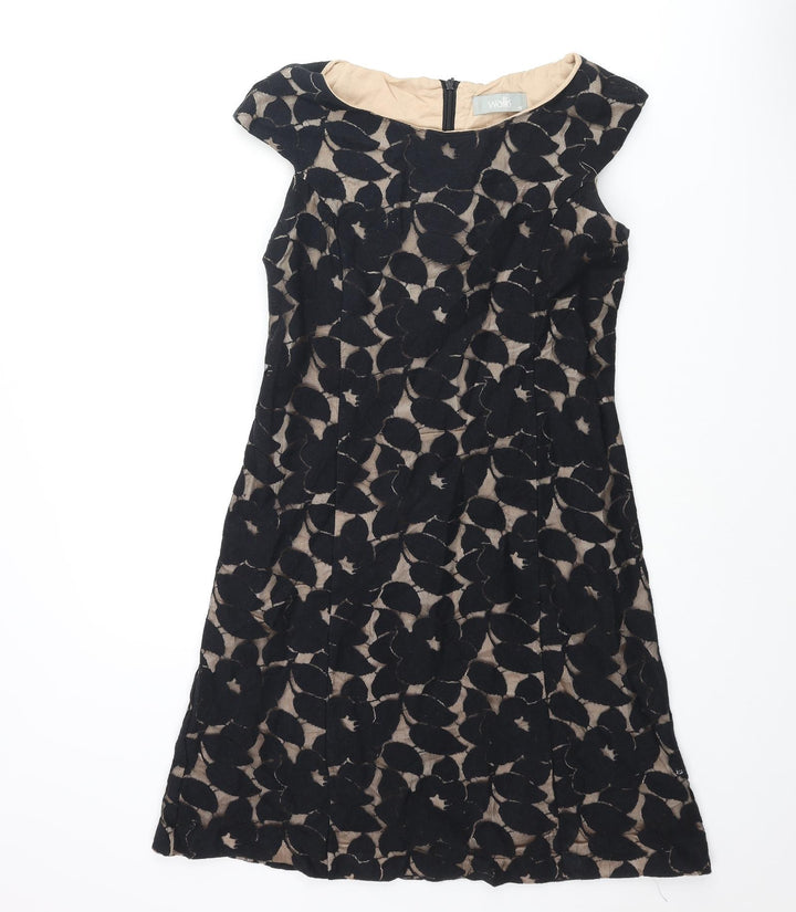 Wallis Womens Black Geometric Cotton A-Line Size 10 Round Neck Zip